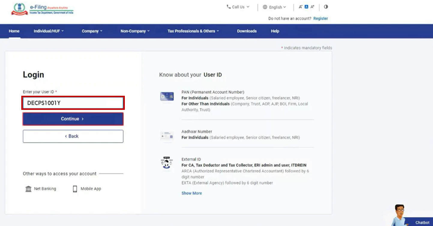 Enter your User ID and click Continue