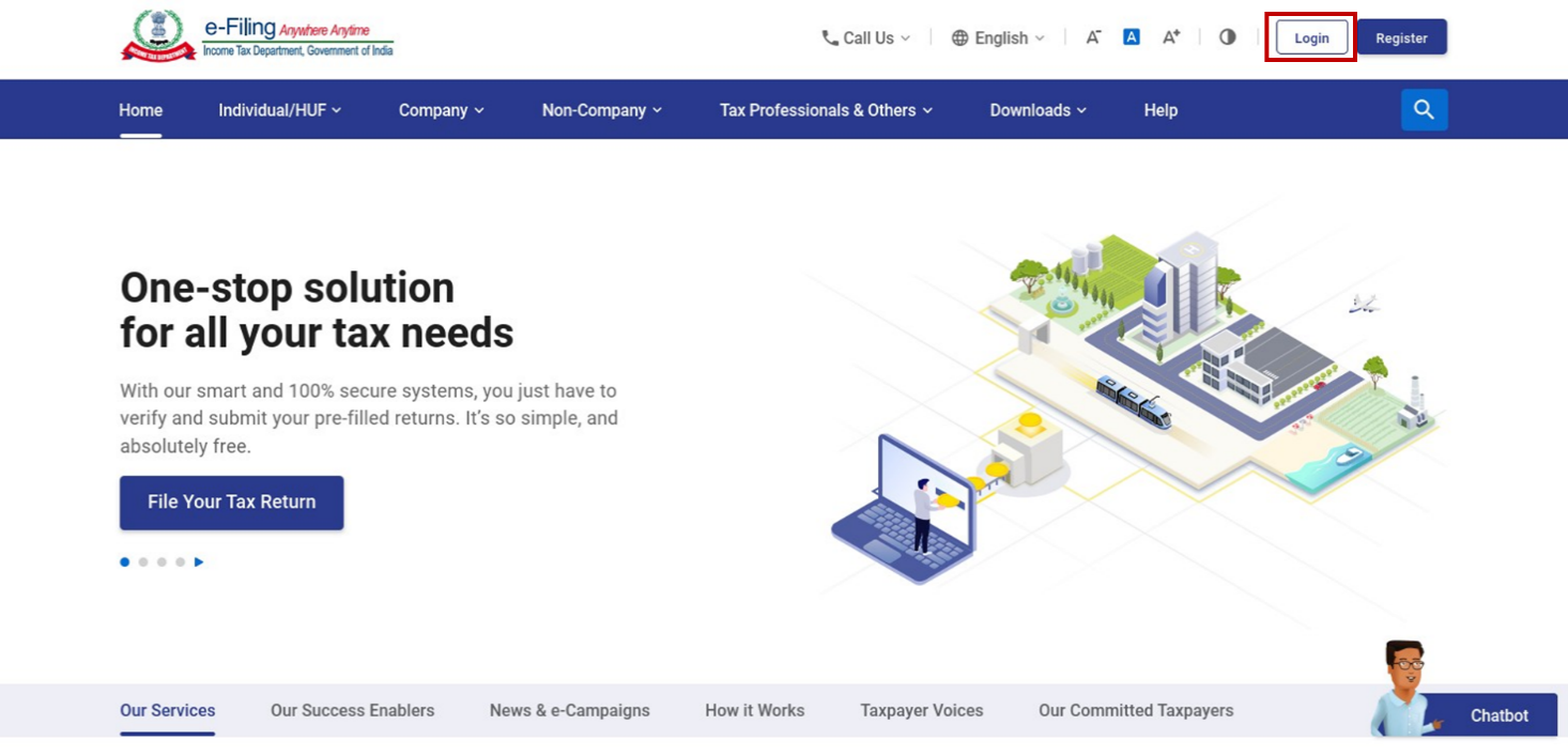 Click Login on the e-Filing homepage