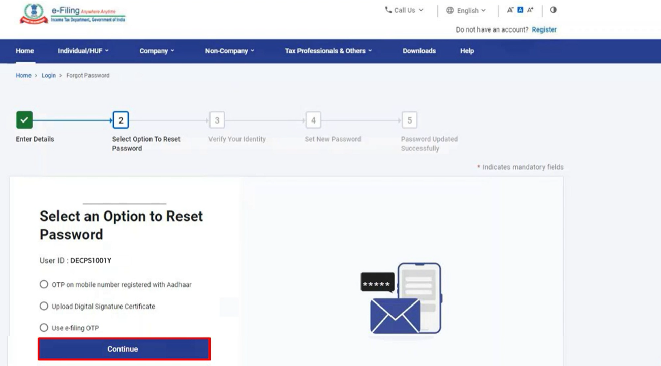 Select a password reset option