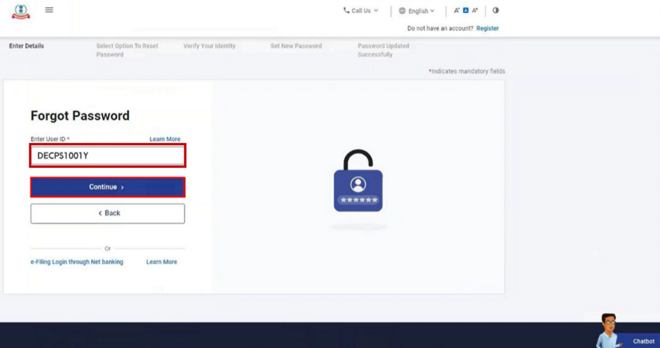 Re-enter your User ID on the Forgot Password page